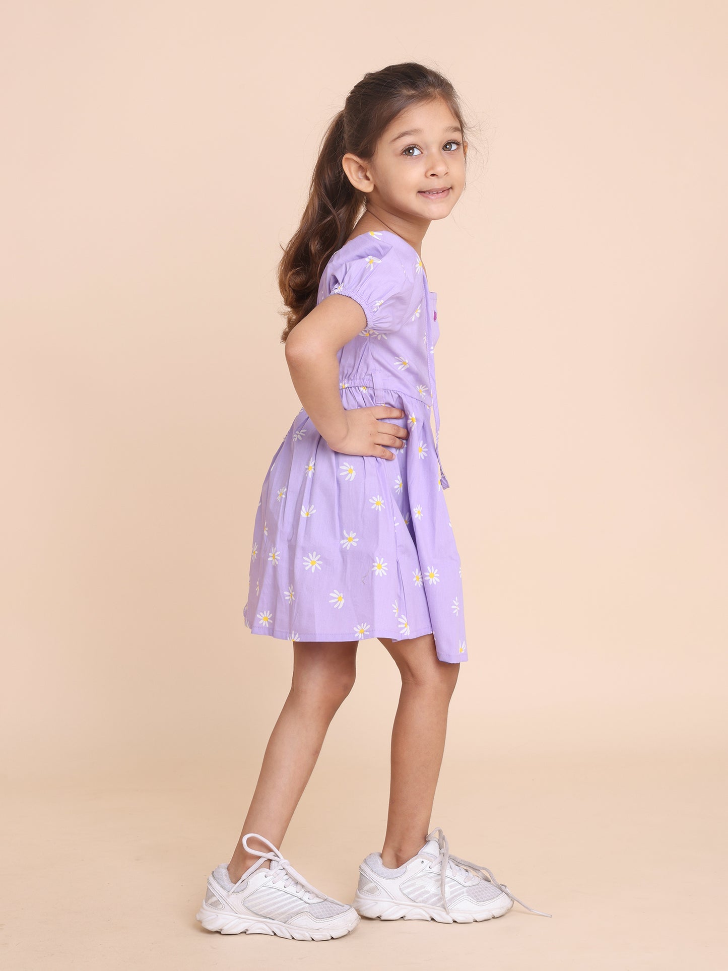Girls Princess Print Flower Purple Dress