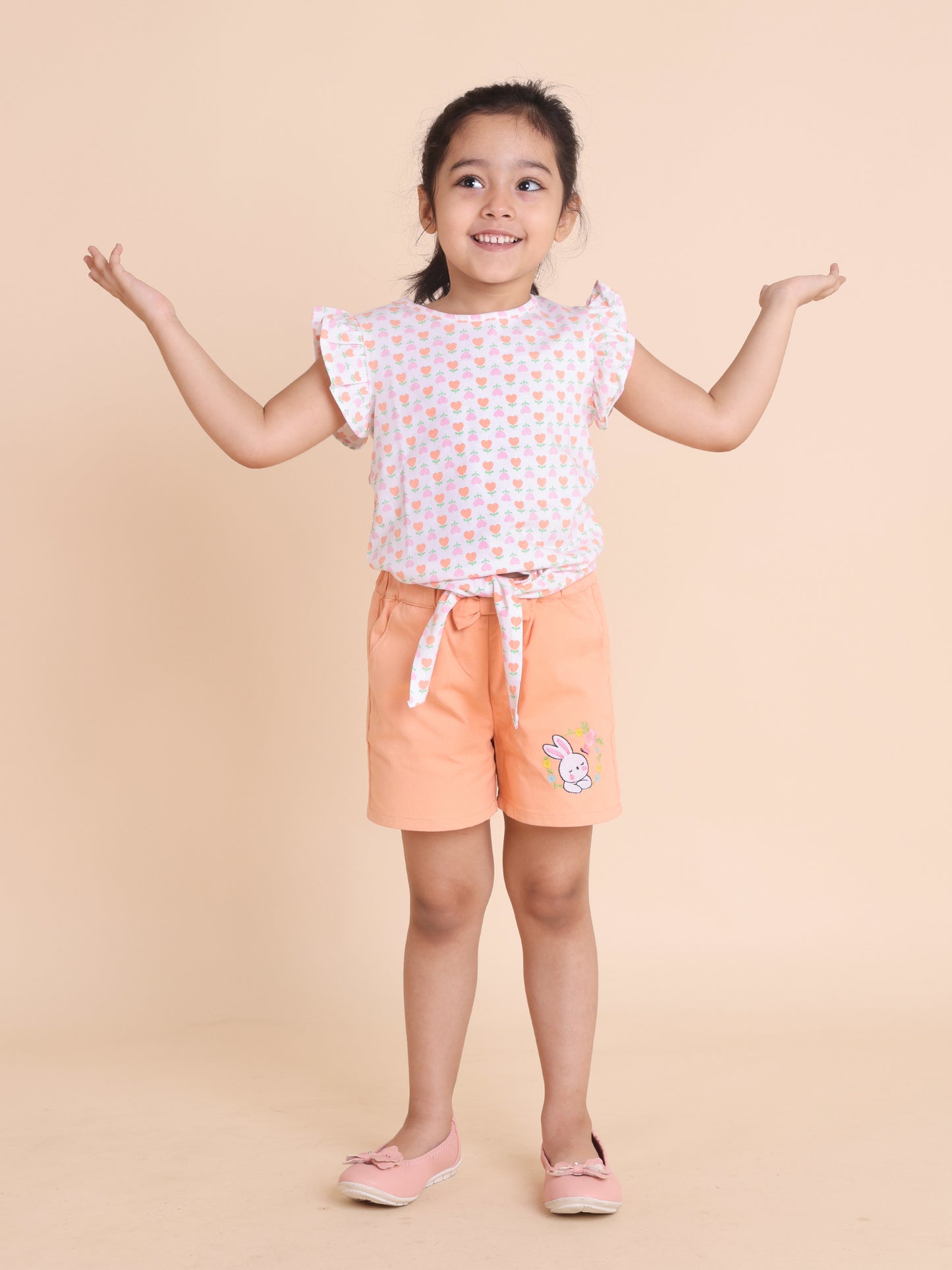 Classic orange twill shorts with embroidery