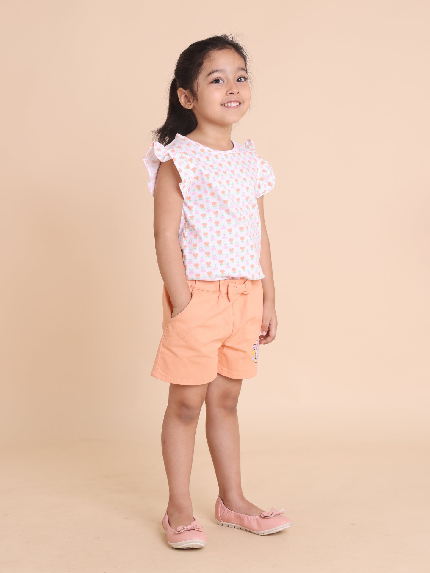 Classic orange twill shorts with embroidery