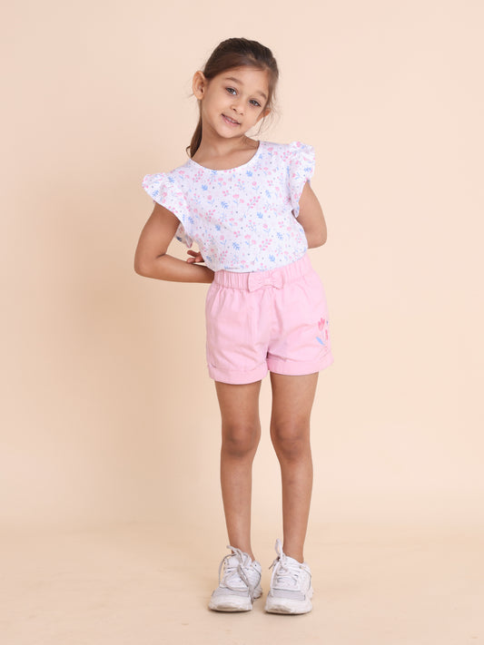 White printed frill sleeve tee