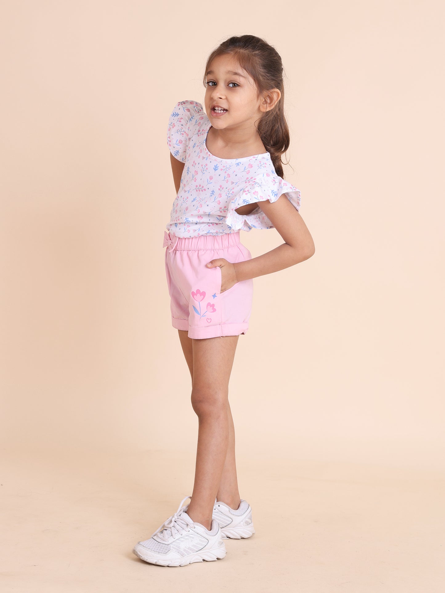 White printed frill sleeve tee