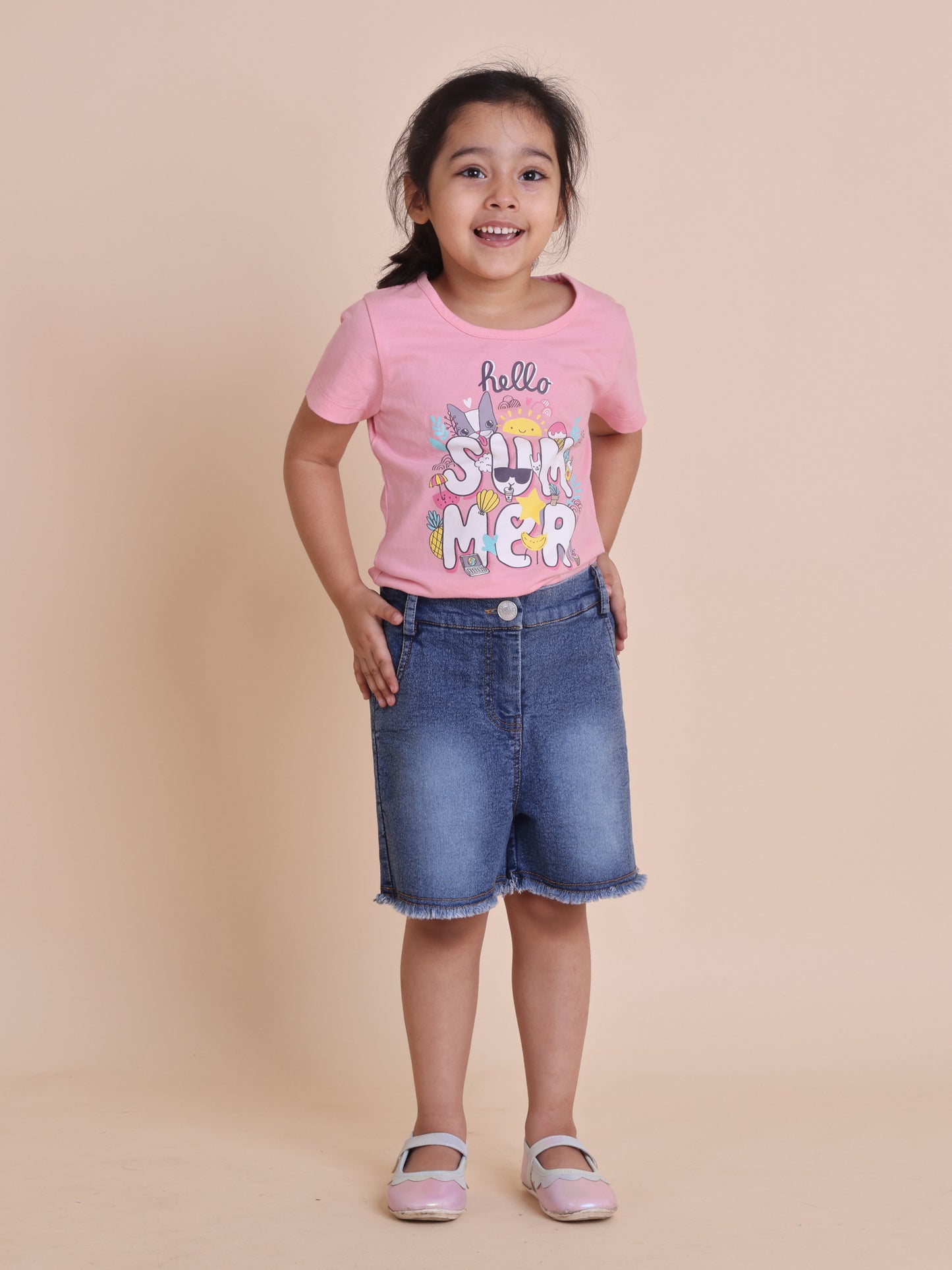 Girls Pink Text Print T-Shirt