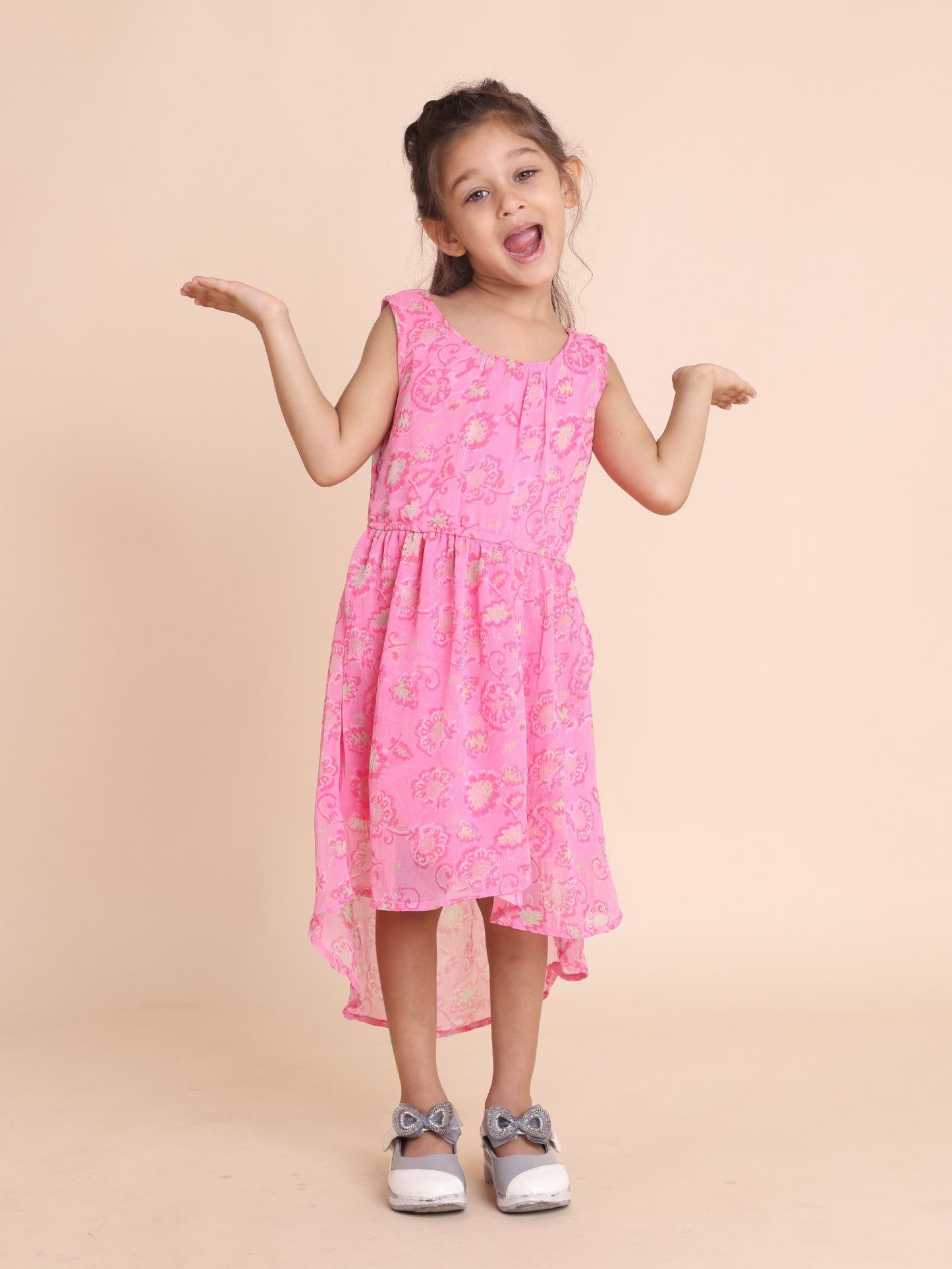 Girls Pink Floral Maxi Dress