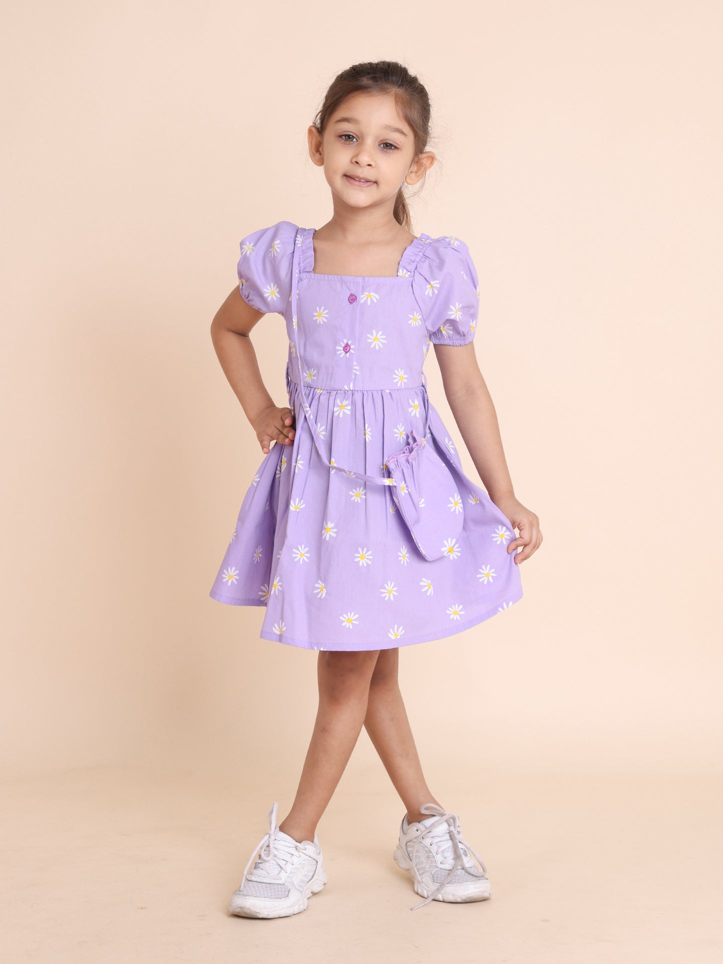Girls Princess Print Flower Purple Dress