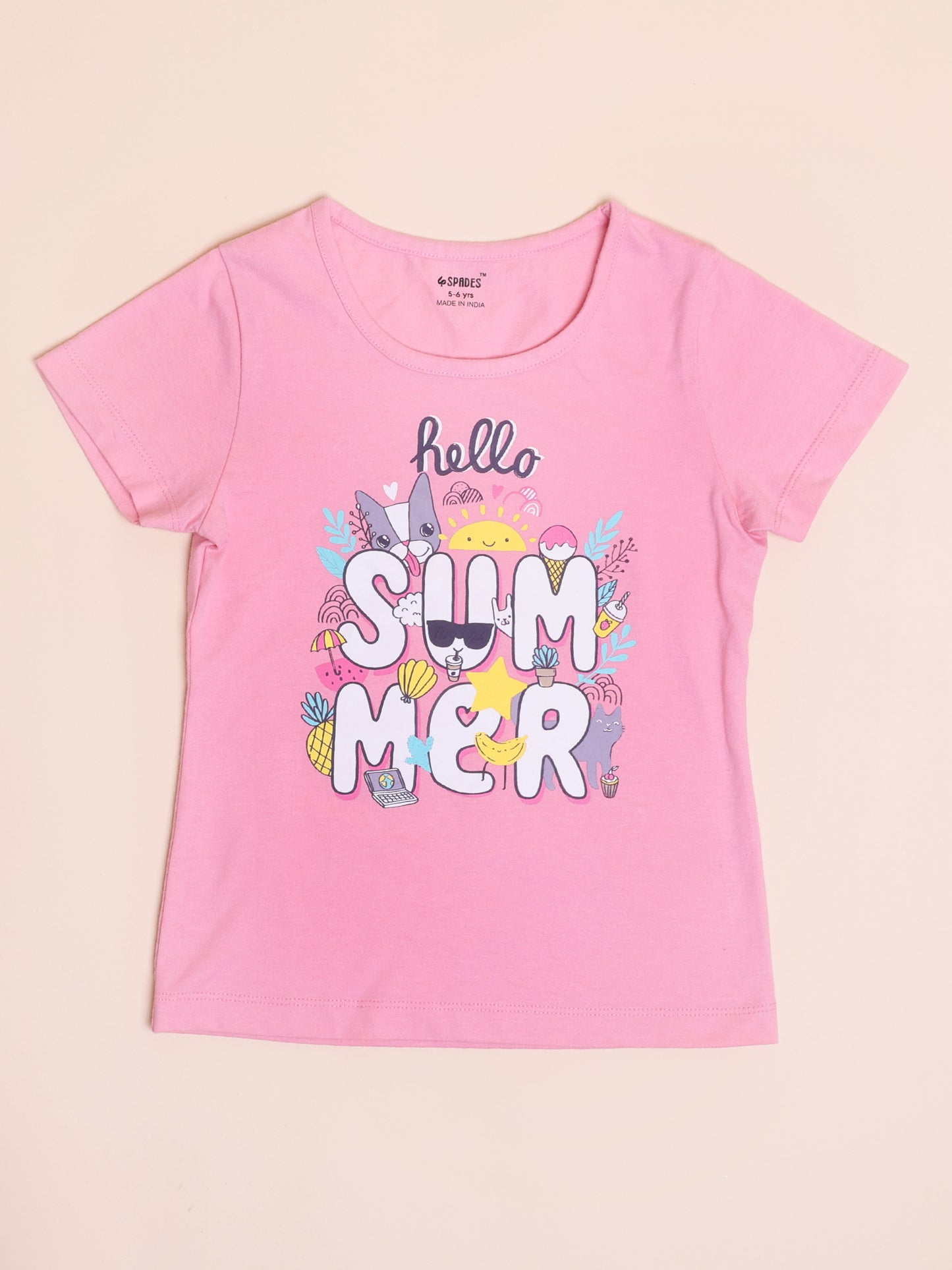 Girls Pink Text Print T-Shirt