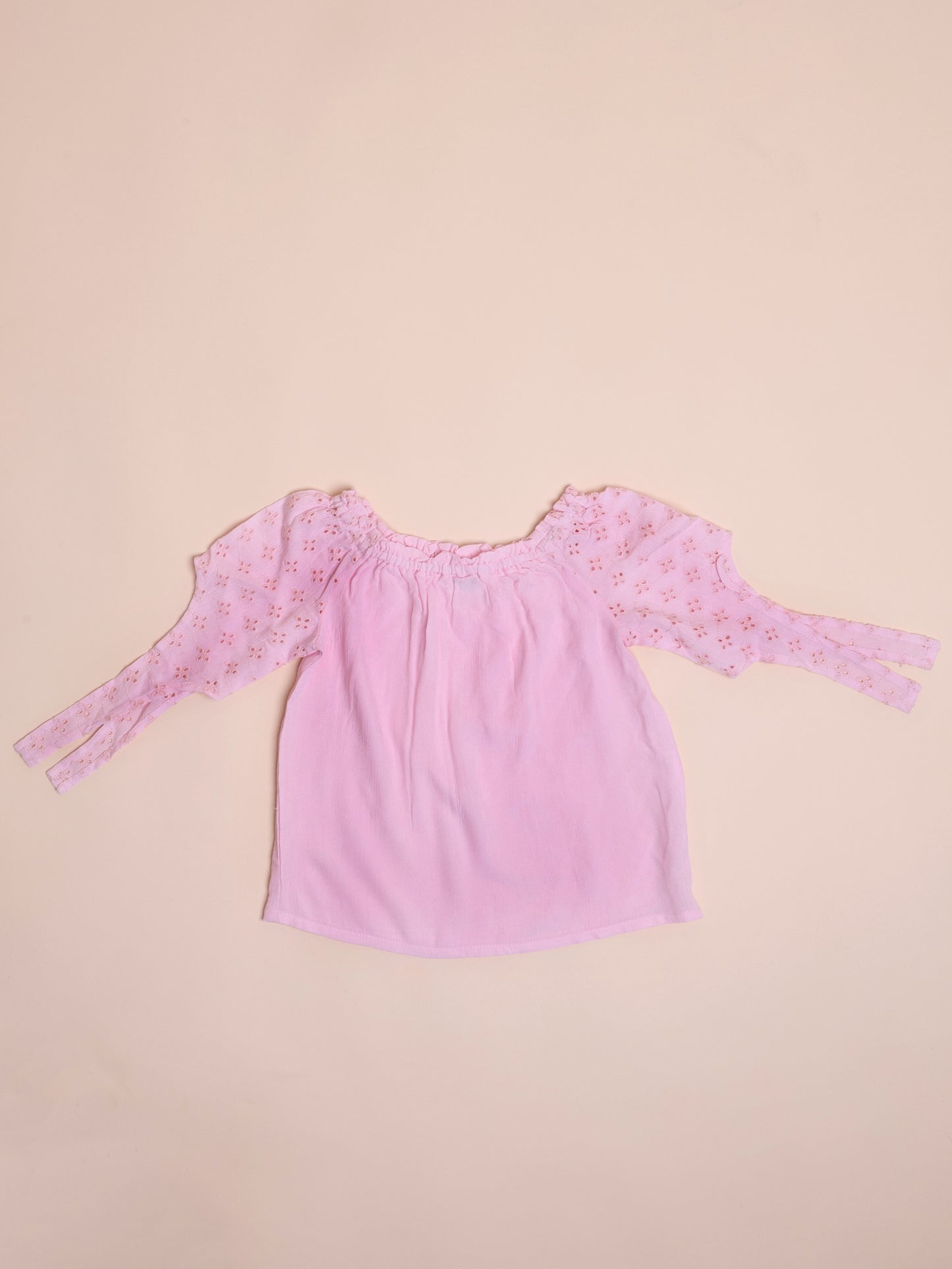 Girls pink schiffli top with stylish sleeves