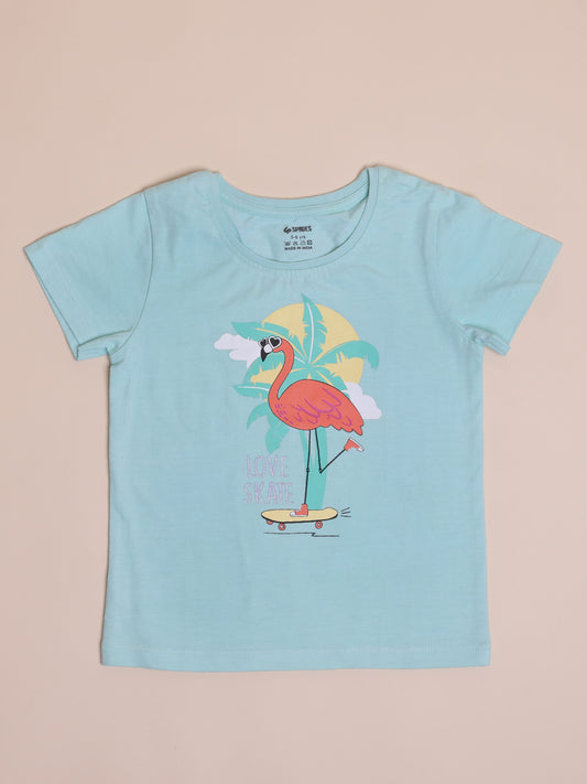 Girls Green Text Print T-Shirt