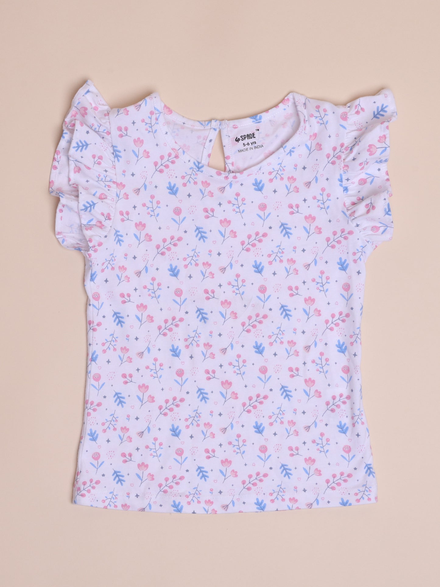 White printed frill sleeve tee