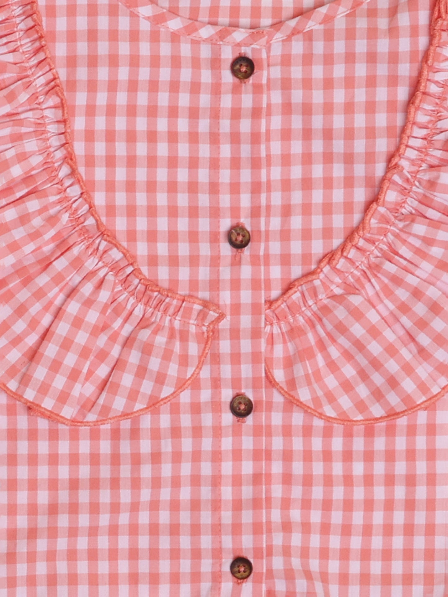 Girls checks front knot top with flared sleeves