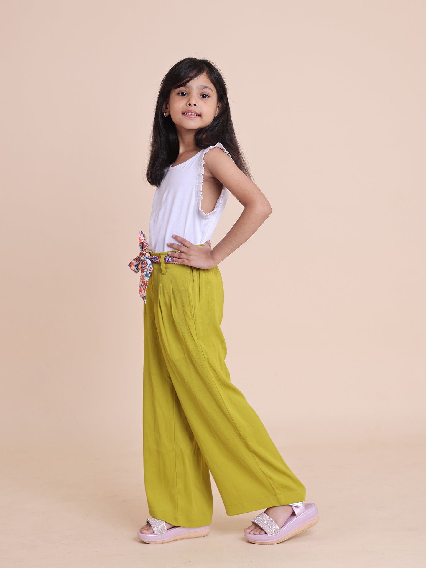 White top detailing with flared palazzo pant