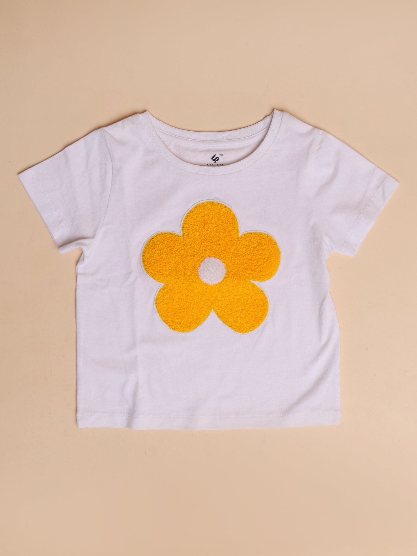 Girls' 2-Piece Summer Outfit: Yellow Floral Embroidered Short Sleeve Top and Denim Skort