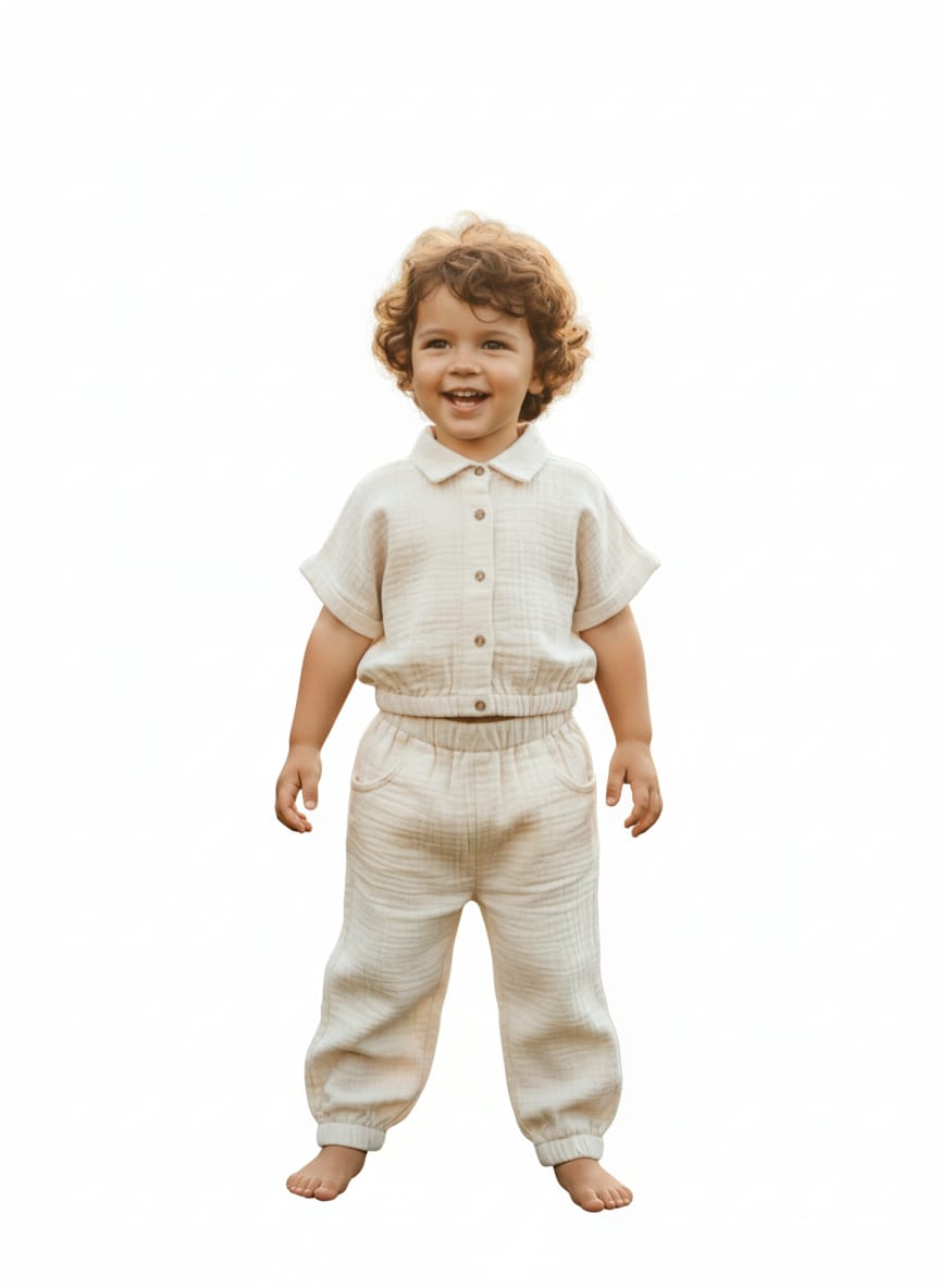 Neutral Muslin Collared Co-ord Set