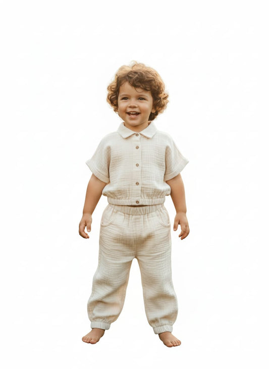 Neutral Muslin Collared Co-ord Set